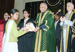 A student of HMV College receives a certificate from V.S. Kokje, Governor, Himachal Pradesh, in Jalandhar