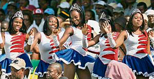 Jamaican cheerleaders during the warm-up match between the West Indies and Kenya in Trelawny