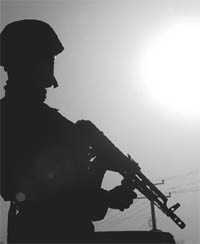 A soldier at a Kabul checkpost. 