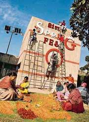 Preparations underway for the Spring Fest at Yavnika, Sector 5, Panchkula, on Friday.