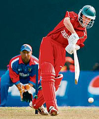 Zimbabwes Sean Williams in action against Bermuda during a warm-up match in Kingstown on Thursday