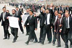 Pakistani lawyers march during a demonstration against the suspension of Chief Justice Iftikhar Muhammad Chaudhry in Quetta