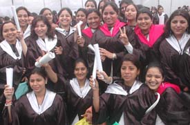 Students of PCM SD College for Women, Jalandhar, after receiving their degrees on Monday