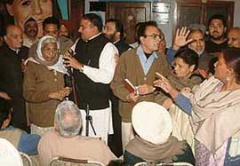 A view of the meeting of the District Congress Committee where there was commotion following Mahila Congress chief Samitra Gills allegation of women being ignored in Amritsar on Monday.