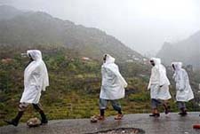 Pilgrims return to Katra after paying obeisance at the Vaishno Devi shrine on Tuesday.
