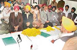 Hira Singh Gabria, minister for jails, tourism and cultural affairs and printing and stationery, presides over a meeting of industrialists, organised by the Chamber of Industry and Commercial Undertakings in Ludhiana