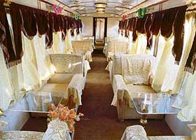 A view of the super luxury coach to run on the Kalka-Shimla heritage rail section