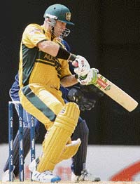 Matthew Hayden of Australia in action during a Group A World Cup match against Scotland in St. Kitts on Wednesday. 
