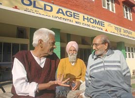 Senior citizen in joyous mood at the newly set up Old Age Home of Red Cross in Jalandhar. 