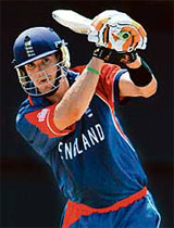 Englands Kevin Pietersen plays a shot during the Group C match against New Zealand at the Beausejour cricket ground in Gros Islet, St Lucia