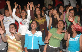 Students sway to the beats of a rock band at the inter-college festival of the B.R. Ambedkar Institute of Technology in Jalandhar on Saturday.