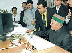 Chief Minister Virbhadra Singh inaugurates the CT scan facility at the Regional Hospital, Nahan, on Sunday.