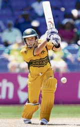 Australias Brad Hodge plays a shot during the World Cup match against the Netherlands in St Kitts on Sunday