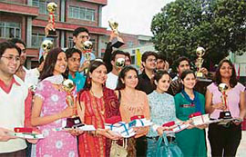 Students of SD College, Sector 32, with their prizes after the annual prize distribution function in Chandigarh 