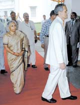 Delhi Lt-Governor B.L. Joshi and Chief Minister Sheila Dikshit arriving at the Vidhan Sabha. 