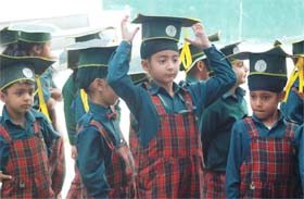 Tiny tots of Delhi Public School donning their convocation caps during a ceremony held to mark their stepping into primary section in Jalandhar