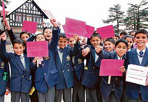 Schoolchildren take out an awareness rally against tuberculosis on World TB Day in Shimla on Saturday.