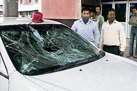 The official vehicle of Ms Laxmi Kanta Chawla, Health and Family Welfare Minister, was badly smashed by a mental patient at the Dr Vidya Sagar Institute of Mental Health, Amritsar, on Saturday
