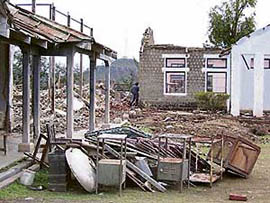 The demolition of the old Civil Hospital in progress to make way for a mini secretariat at Nurpur.