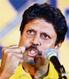 Kapil Dev addresses a press conference in Kolkata.