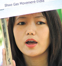A Burmese woman taking part in a rally held as Global Day of Action Against the Shwe Gas Project in Burma, at Jantar Mantar in the Capital