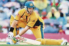 Australias Matthew Hayden plays a shot during a Super Eight match against the West Indies at the Sir Vivian Richards Stadium in St Jonhs, Antigua