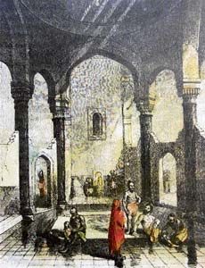 Interior view of the Suleimaniye Hammam, Istanbul. 19th century engraving by A. de Beaumont