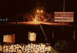 The well-lit concrete road separating Sectors 31-32, Chandigarh, that has been closed to traffic for construction