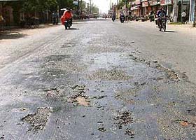A pothole that resurfaced after a few hours of repairing of a road in Ludhiana
