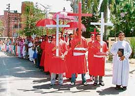 Christians take part in the holy march in Ludhiana on the occasion of Good Friday.