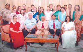 The Haryana Governor, Dr A.R. Kidwai, with the students of Ousedale School of the UK. The students are on a visit to Motilal Nehru School of Sports, Rai in Haryana in connection with the Silver Jubilee Celebrations of the Indo-UK Exchange Programme.