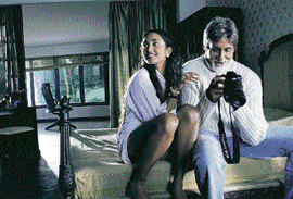Amitabh Bachchan with Jiah Khan. Nishabd portrays how the body might age but desire does not diminish