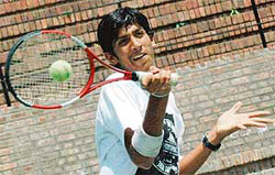 Sahil Kahlon in action during the qualifying round of the AITA Talent Series Tennis Tournament at CLTA courts in Chandigarh