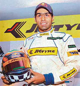 Indian racing car driver Karun Chandok at a press conference to announce his participation in the 2007 GP2 series, in New Delhi.