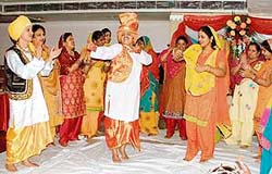 Students of Sakhi Vatika perform giddha and bhangra to welcome the festival of Baisakhi in Ludhiana