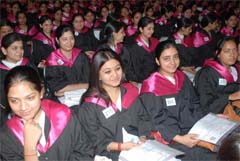 Cheerful Moment: Students of HMV College after receiving degrees during a convocation in Jalandhar on Thursday.