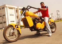 Vroom Vroom! A student of CT Polytechnic College, Rajvinder, with his new chopper look 800 cc bike in Jalandhar