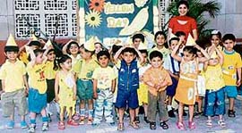 Students of Saraswati Modern School, Habra Road, Ludhiana, celebrate Baisakhi by wearing yellow clothes and dancing.