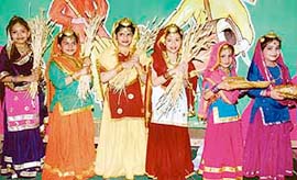 Students of Spring Dale School in colourful dresses on Baisakhi in Ludhiana