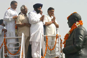 Local bodies minister Manoranjan Kalia along with others pay tributes to Dr B.R. Ambedkar on hisbirth anniversary.