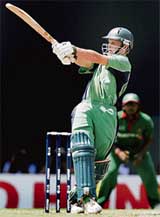 Irelands William Porterfield plays a shot against Bangladesh during the Super Eight match at the Kensington Oval in Bridgetown on Sunday.