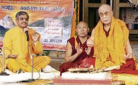 His Holiness The Dalai Lama participates in puja organised at the Tibetan temple, McLeodganj, on Monday for the long life of the spiritual leader.