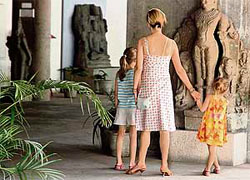 Visitors from abroad view the sculpture of standing Vishnu during their visit to the Museum and Art Gallery, Sector 10, Chandigarh.