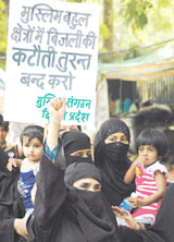 Muslim women took to the streets on Tuesday to protest against prolonged power cuts in their area