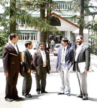 Lawyers outside the High Court.