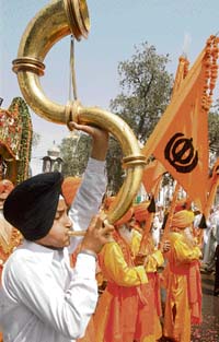 A nagar kirtan being taken out on the eve of Gurpurb in Patiala on Tuesday.