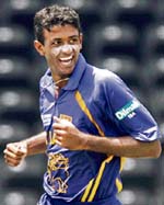 Sri Lankas Farveez Maharoof celebrates after dismissing an Irish batsman during the Super Eight match at the Grenada National Stadium in St Georges on Wednesday. 