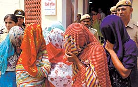 Six prostitutes who were arrested by the police, at Kashmiri Gate Police Station in the Capital on Friday.