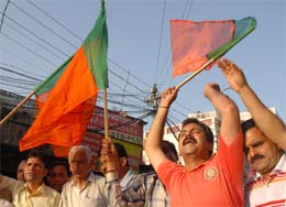 BJP activists shout slogans against separatist leader Syed Ali Shah Geelani in Jammu.