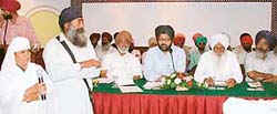 Qila Raipur MLA Jassi Khangura along with Congress sarpanchs of the area addresses a press conference in Ludiana .